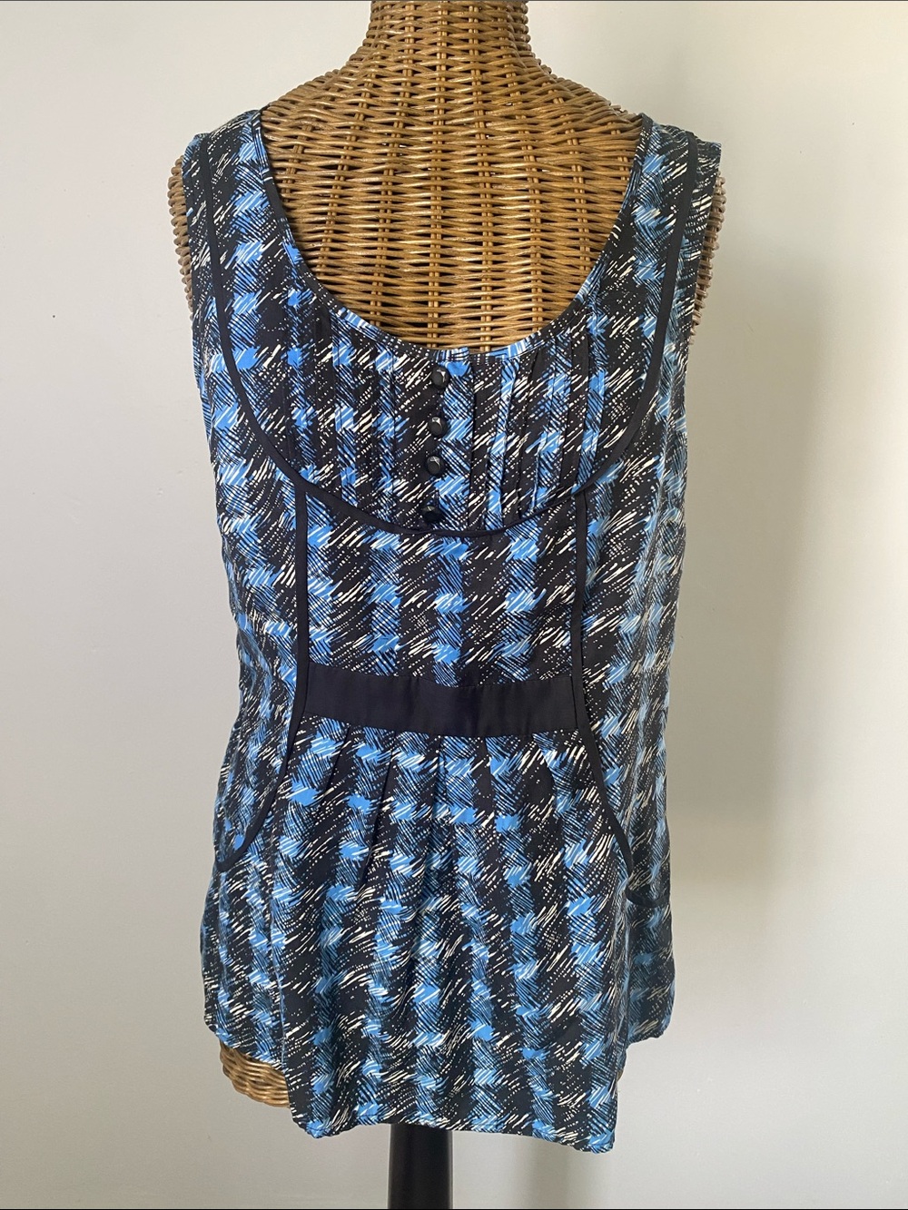 Odille Blue and Black Plaid Sleeveless Mini Top